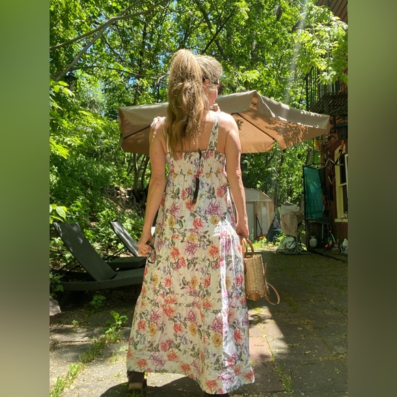 House of Harlow 1960 Dress Floral Linen Tier Bow Tie Shoulders Sz M - Picture 4 of 16